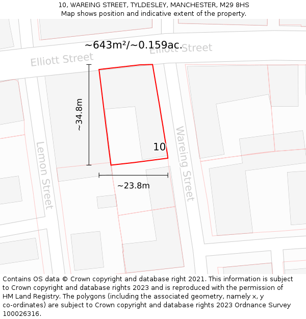 10, WAREING STREET, TYLDESLEY, MANCHESTER, M29 8HS: Plot and title map