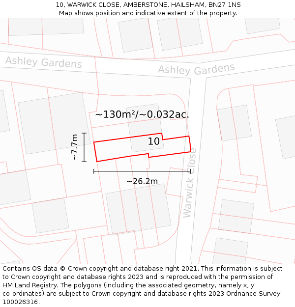 10, WARWICK CLOSE, AMBERSTONE, HAILSHAM, BN27 1NS: Plot and title map