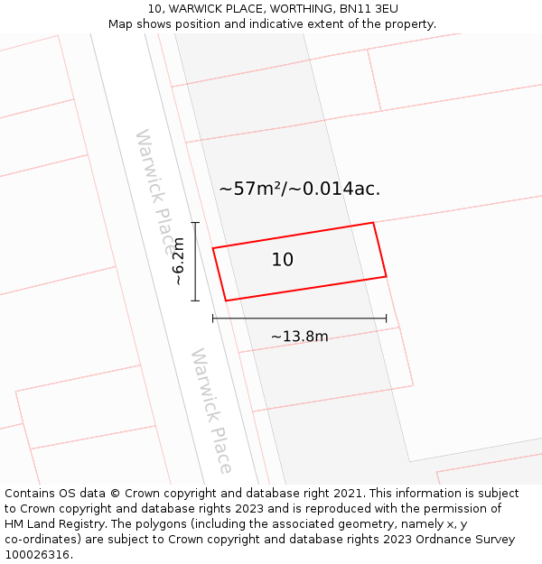 10, WARWICK PLACE, WORTHING, BN11 3EU: Plot and title map