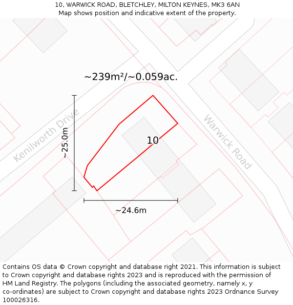 10, WARWICK ROAD, BLETCHLEY, MILTON KEYNES, MK3 6AN: Plot and title map