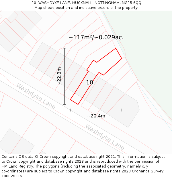 10, WASHDYKE LANE, HUCKNALL, NOTTINGHAM, NG15 6QQ: Plot and title map