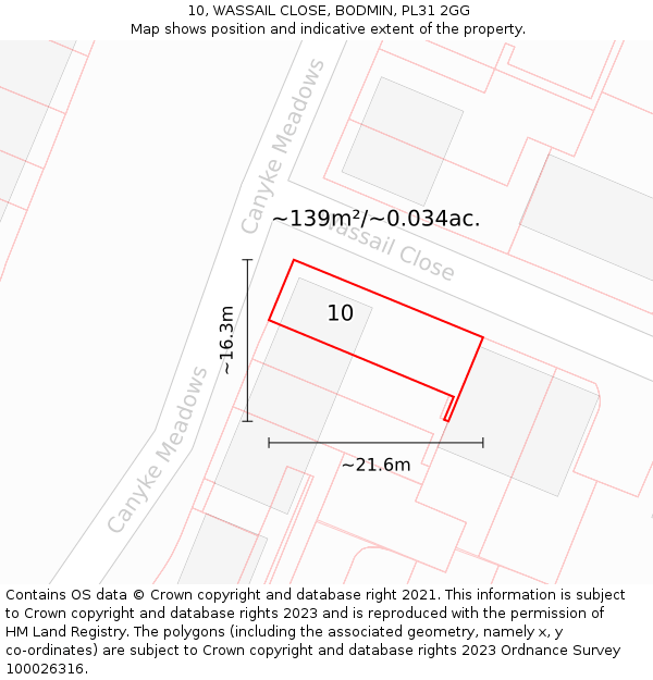 10, WASSAIL CLOSE, BODMIN, PL31 2GG: Plot and title map