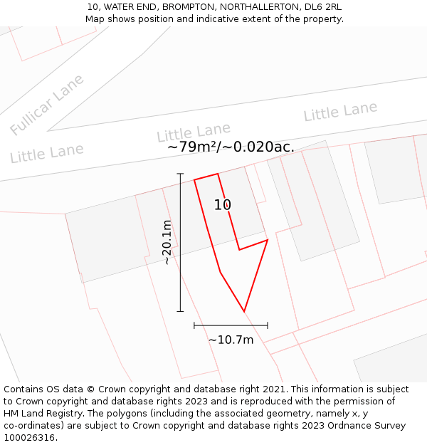 10, WATER END, BROMPTON, NORTHALLERTON, DL6 2RL: Plot and title map