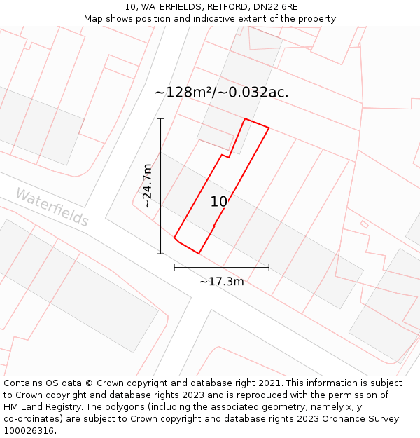 10, WATERFIELDS, RETFORD, DN22 6RE: Plot and title map