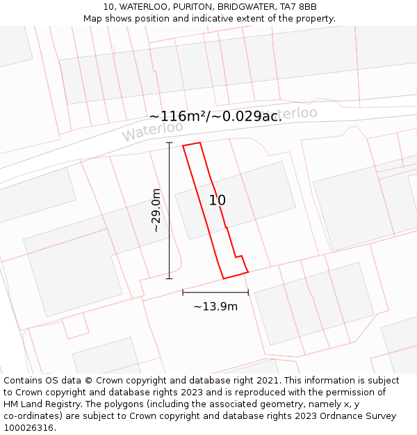 10, WATERLOO, PURITON, BRIDGWATER, TA7 8BB: Plot and title map