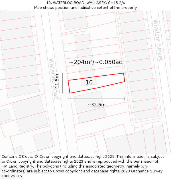 10, WATERLOO ROAD, WALLASEY, CH45 2JW: Plot and title map
