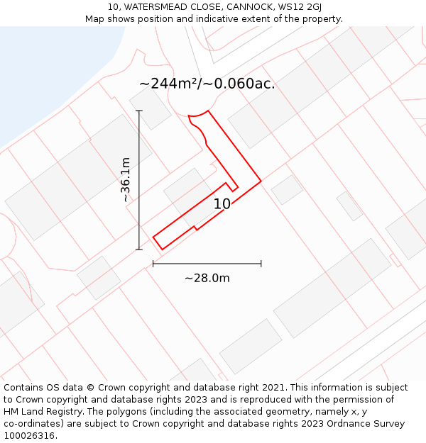 10, WATERSMEAD CLOSE, CANNOCK, WS12 2GJ: Plot and title map