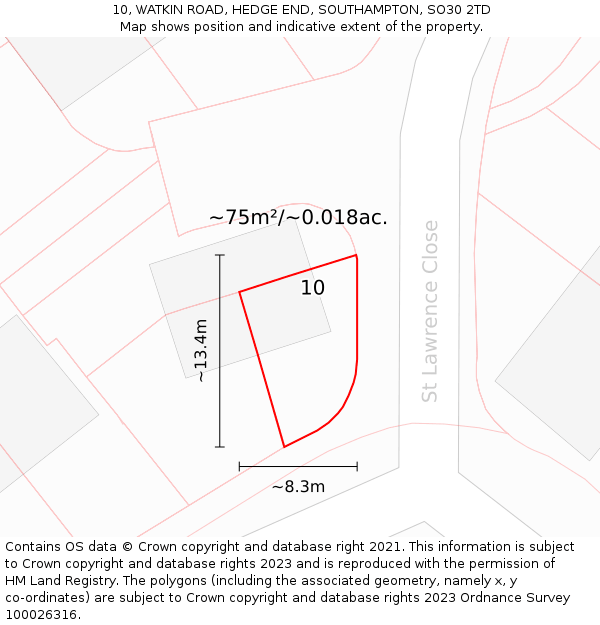 10, WATKIN ROAD, HEDGE END, SOUTHAMPTON, SO30 2TD: Plot and title map