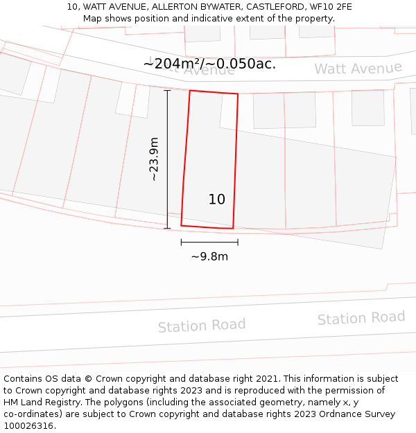 10, WATT AVENUE, ALLERTON BYWATER, CASTLEFORD, WF10 2FE: Plot and title map