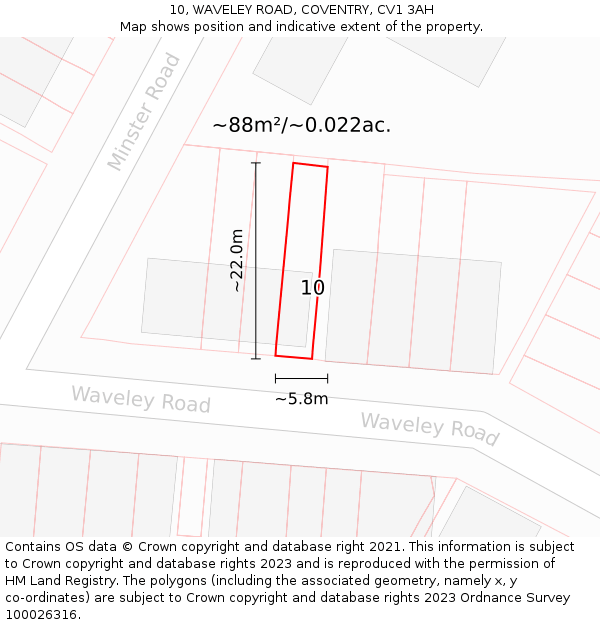 10, WAVELEY ROAD, COVENTRY, CV1 3AH: Plot and title map