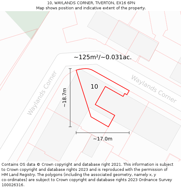 10, WAYLANDS CORNER, TIVERTON, EX16 6PN: Plot and title map