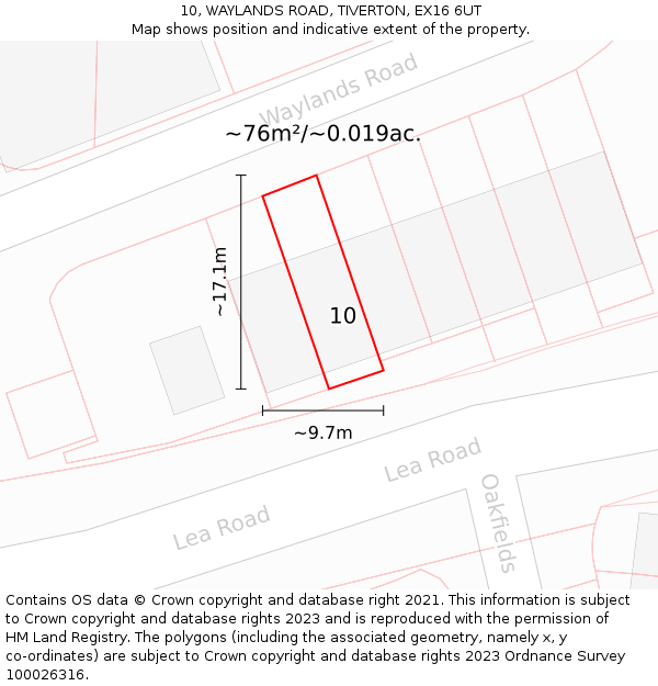 10, WAYLANDS ROAD, TIVERTON, EX16 6UT: Plot and title map