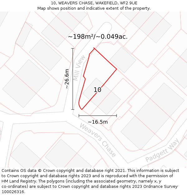 10, WEAVERS CHASE, WAKEFIELD, WF2 9UE: Plot and title map