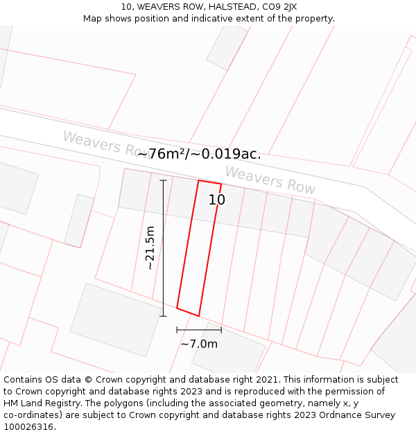 10, WEAVERS ROW, HALSTEAD, CO9 2JX: Plot and title map