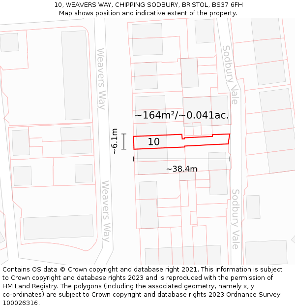10, WEAVERS WAY, CHIPPING SODBURY, BRISTOL, BS37 6FH: Plot and title map
