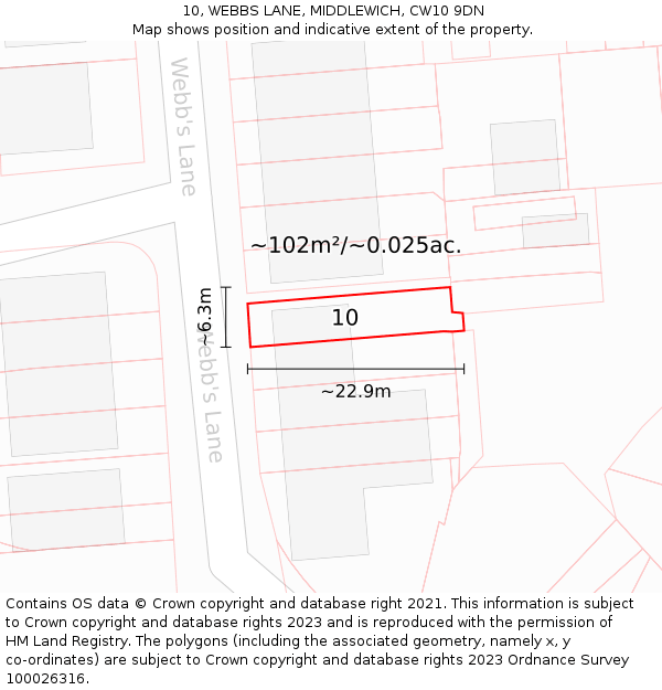 10, WEBBS LANE, MIDDLEWICH, CW10 9DN: Plot and title map