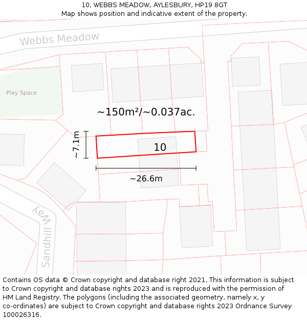 10, WEBBS MEADOW, AYLESBURY, HP19 8GT: Plot and title map