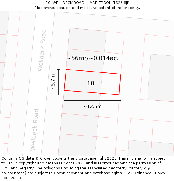 10, WELLDECK ROAD, HARTLEPOOL, TS26 8JP: Plot and title map