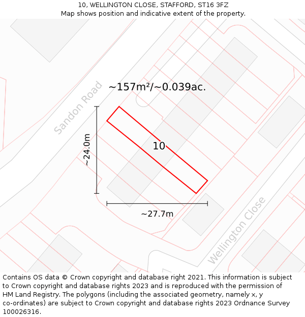 10, WELLINGTON CLOSE, STAFFORD, ST16 3FZ: Plot and title map