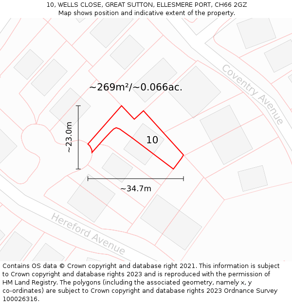 10, WELLS CLOSE, GREAT SUTTON, ELLESMERE PORT, CH66 2GZ: Plot and title map