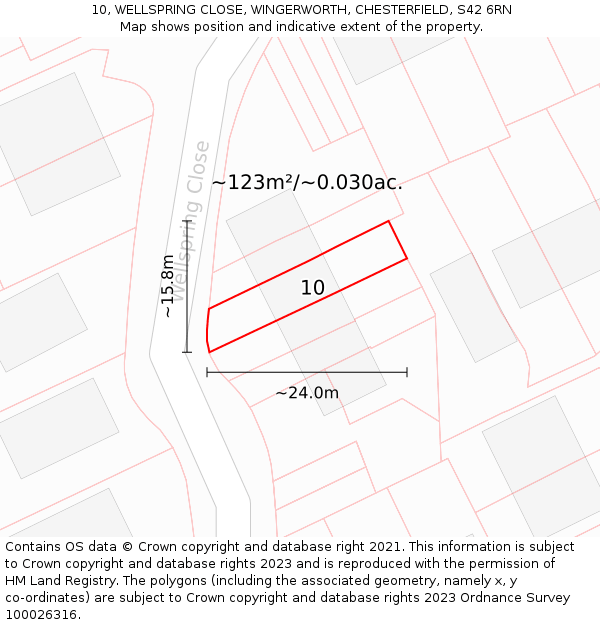 10, WELLSPRING CLOSE, WINGERWORTH, CHESTERFIELD, S42 6RN: Plot and title map