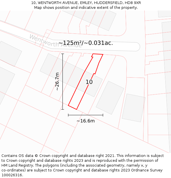 10, WENTWORTH AVENUE, EMLEY, HUDDERSFIELD, HD8 9XR: Plot and title map