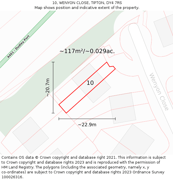 10, WENYON CLOSE, TIPTON, DY4 7RS: Plot and title map