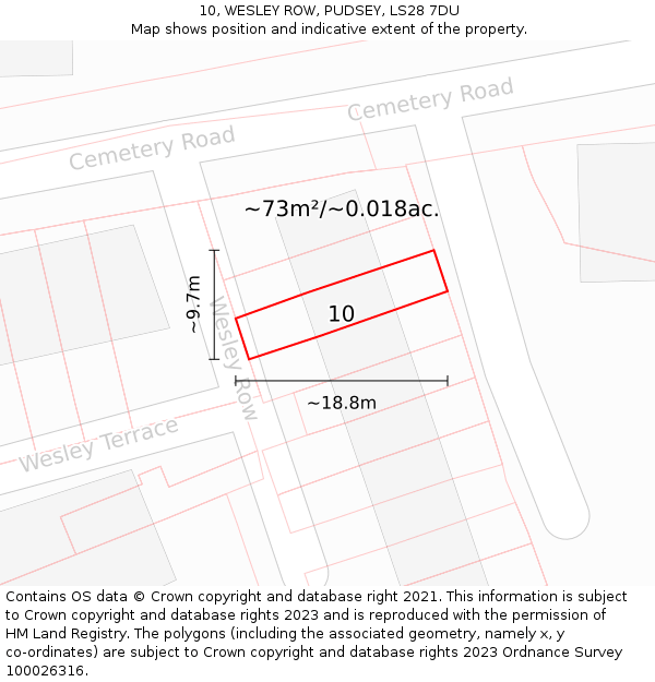 10, WESLEY ROW, PUDSEY, LS28 7DU: Plot and title map
