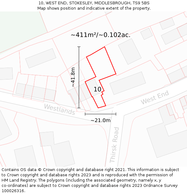 10, WEST END, STOKESLEY, MIDDLESBROUGH, TS9 5BS: Plot and title map