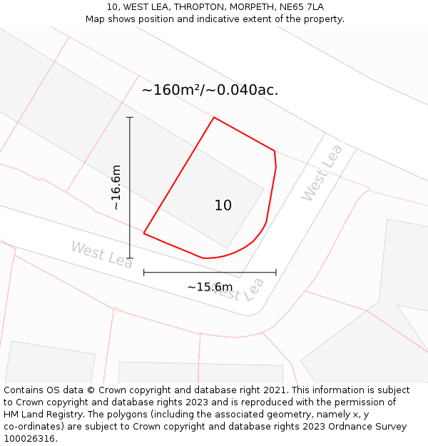 10, WEST LEA, THROPTON, MORPETH, NE65 7LA: Plot and title map