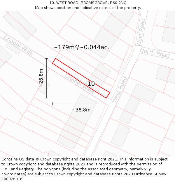 10, WEST ROAD, BROMSGROVE, B60 2NQ: Plot and title map