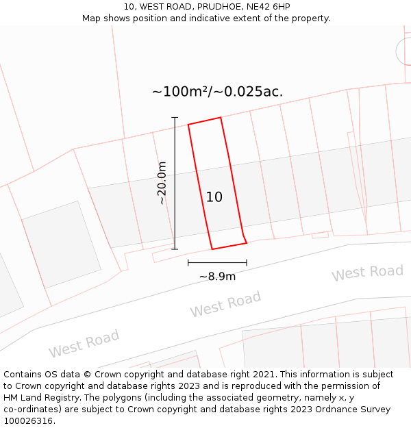 10, WEST ROAD, PRUDHOE, NE42 6HP: Plot and title map