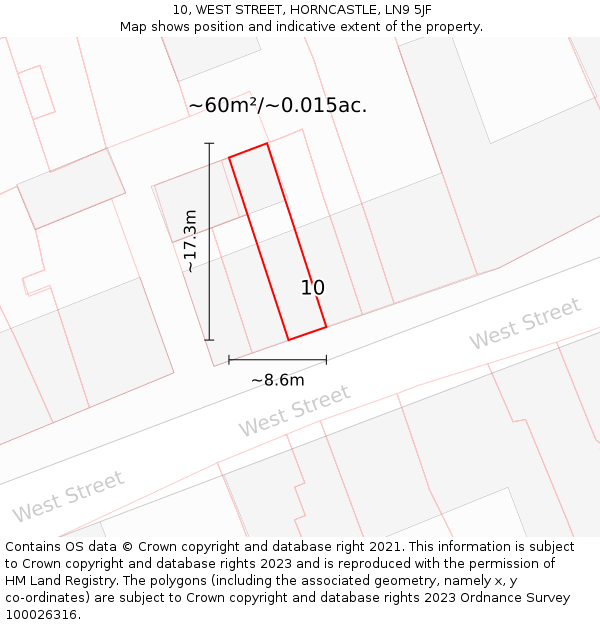 10, WEST STREET, HORNCASTLE, LN9 5JF: Plot and title map