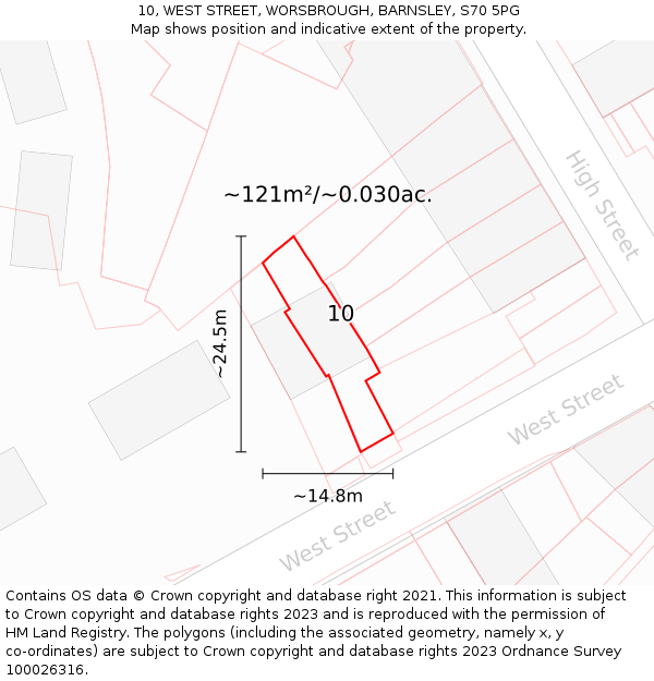 10, WEST STREET, WORSBROUGH, BARNSLEY, S70 5PG: Plot and title map