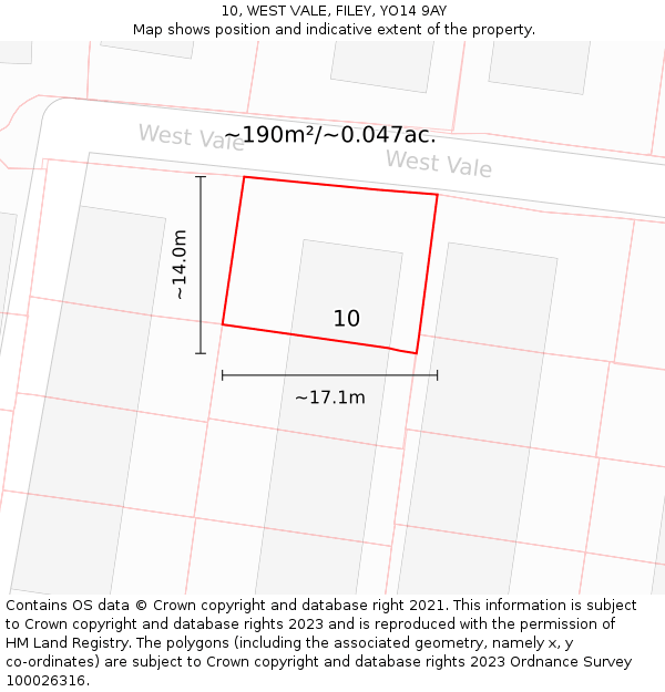 10, WEST VALE, FILEY, YO14 9AY: Plot and title map
