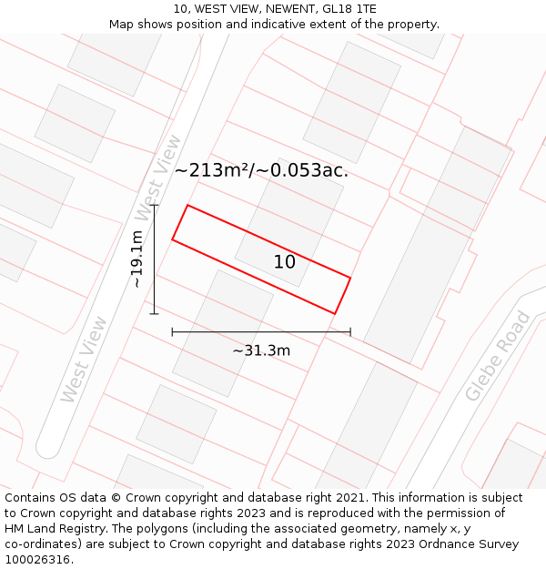 10, WEST VIEW, NEWENT, GL18 1TE: Plot and title map