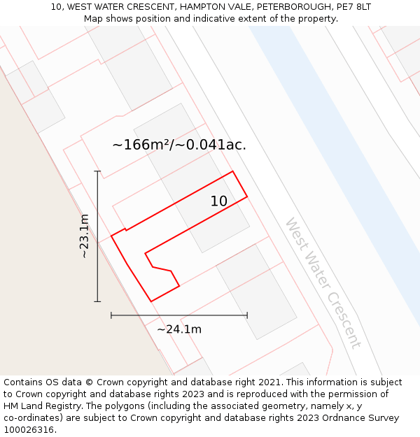 10, WEST WATER CRESCENT, HAMPTON VALE, PETERBOROUGH, PE7 8LT: Plot and title map