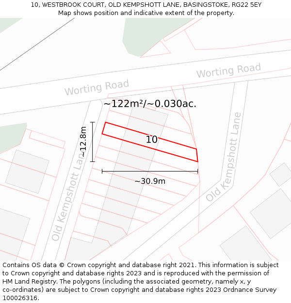 10, WESTBROOK COURT, OLD KEMPSHOTT LANE, BASINGSTOKE, RG22 5EY: Plot and title map