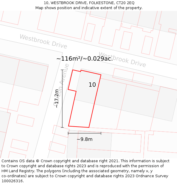10, WESTBROOK DRIVE, FOLKESTONE, CT20 2EQ: Plot and title map