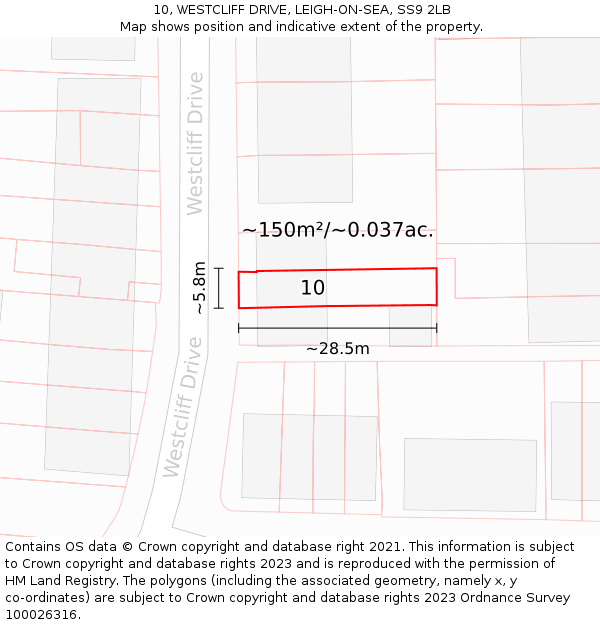 10, WESTCLIFF DRIVE, LEIGH-ON-SEA, SS9 2LB: Plot and title map