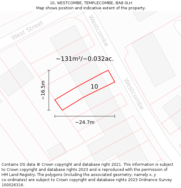 10, WESTCOMBE, TEMPLECOMBE, BA8 0LH: Plot and title map
