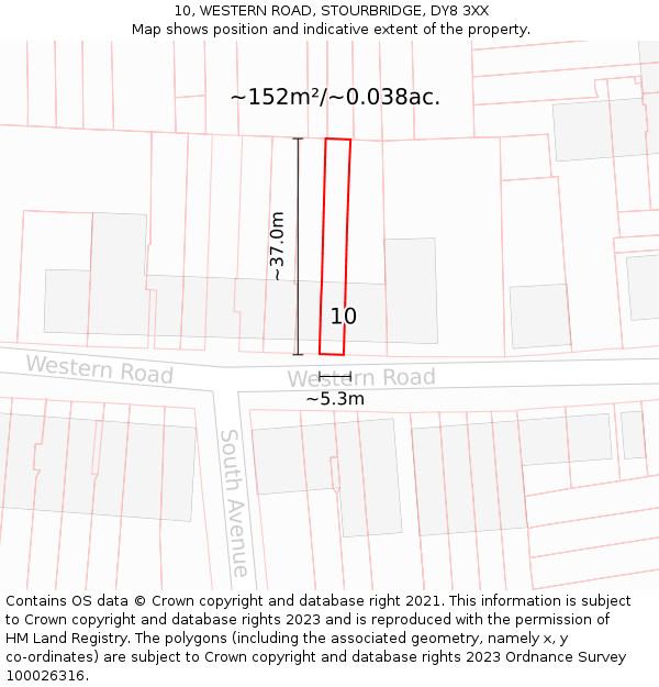 10, WESTERN ROAD, STOURBRIDGE, DY8 3XX: Plot and title map