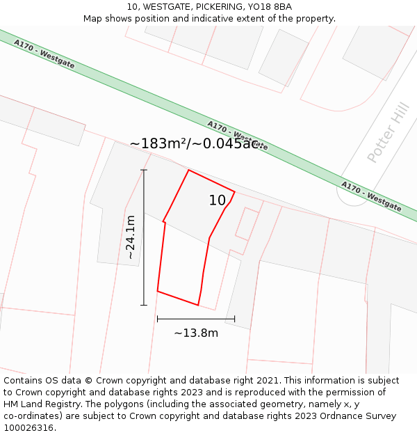10, WESTGATE, PICKERING, YO18 8BA: Plot and title map