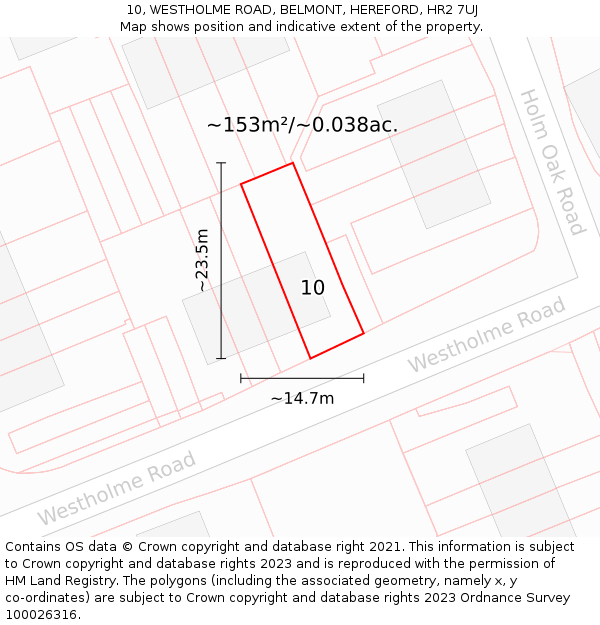 10, WESTHOLME ROAD, BELMONT, HEREFORD, HR2 7UJ: Plot and title map