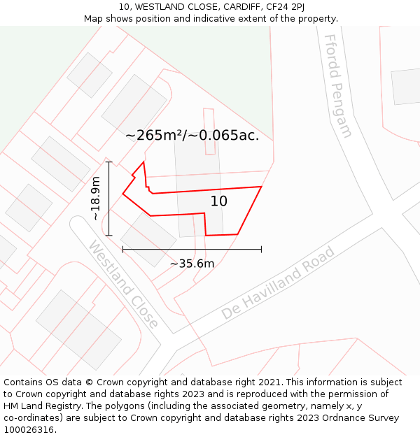 10, WESTLAND CLOSE, CARDIFF, CF24 2PJ: Plot and title map