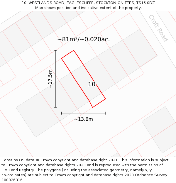 10, WESTLANDS ROAD, EAGLESCLIFFE, STOCKTON-ON-TEES, TS16 0DZ: Plot and title map
