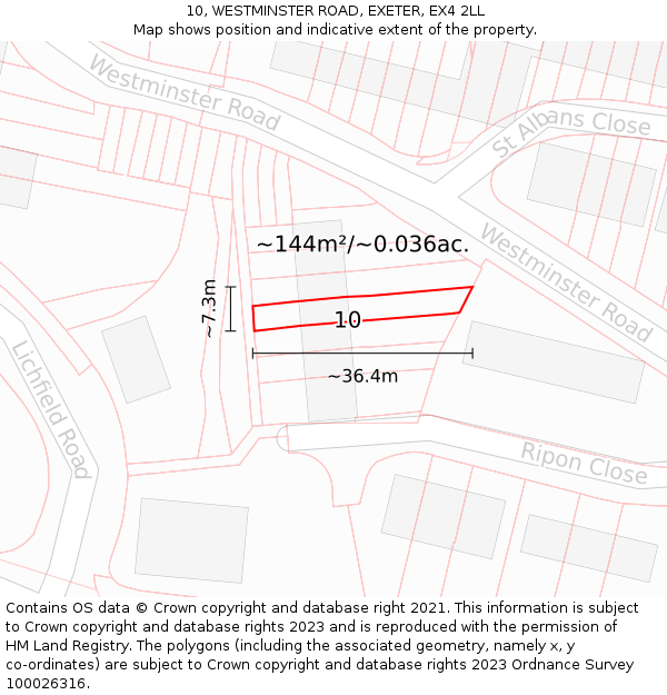 10, WESTMINSTER ROAD, EXETER, EX4 2LL: Plot and title map