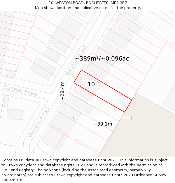 10, WESTON ROAD, ROCHESTER, ME2 3EZ: Plot and title map