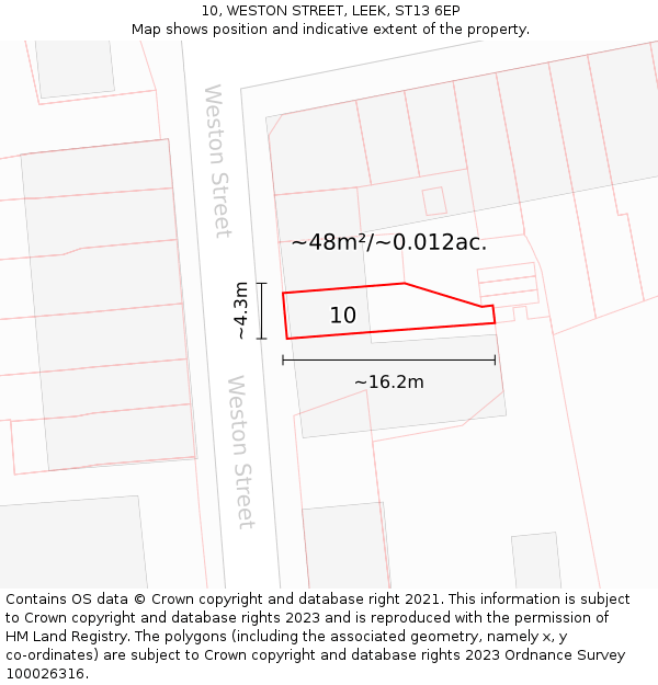10, WESTON STREET, LEEK, ST13 6EP: Plot and title map
