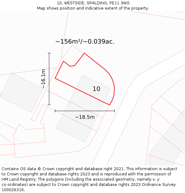 10, WESTSIDE, SPALDING, PE11 3WG: Plot and title map